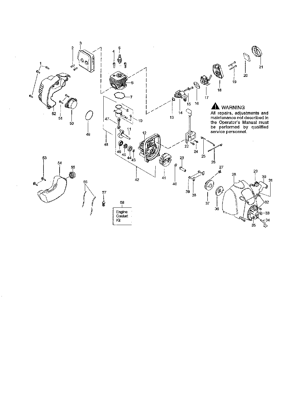 Crankshaft/cylinder Diagram and Parts List for W25SBK  Weed Eater Trimmer